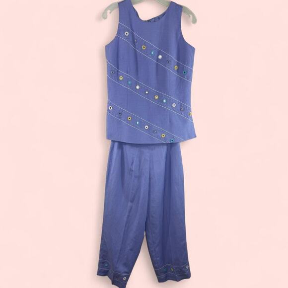 Vintage Outfit Mod 60s Style Lavender Embroidered Two Piece Set Size 4 P - Retro - Picture 2 of 11